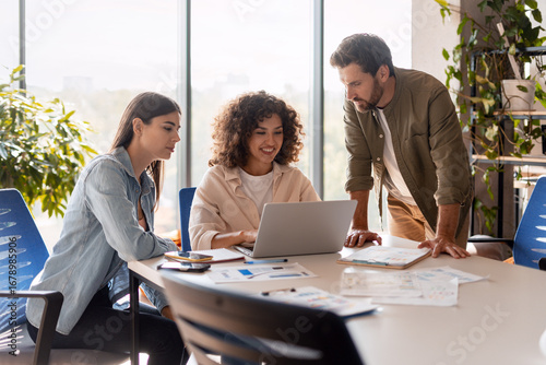 Business people working together on a project using laptop in the office