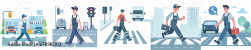 mechanical vector crossing the road