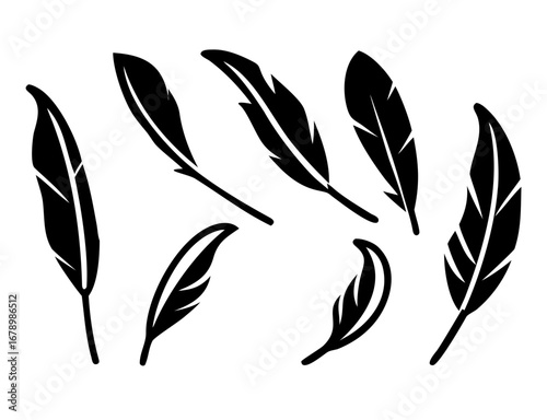 Feathers vector set in a flat style .Icons feathers isolated on a white background