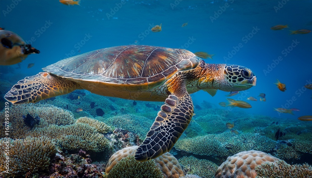 Obraz premium sea turtles swims underwater underwater sea turtles sea turtles underwater scene sea turtle underwater closeup