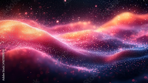 Vibrant abstract waves of ight and color, creating adynamic and ethereal atmoshere, perfect for technoloy and creative projects.