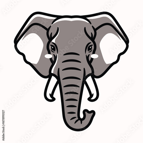 Stylized elephant head illustration with bold black outlines in a minimalist design style