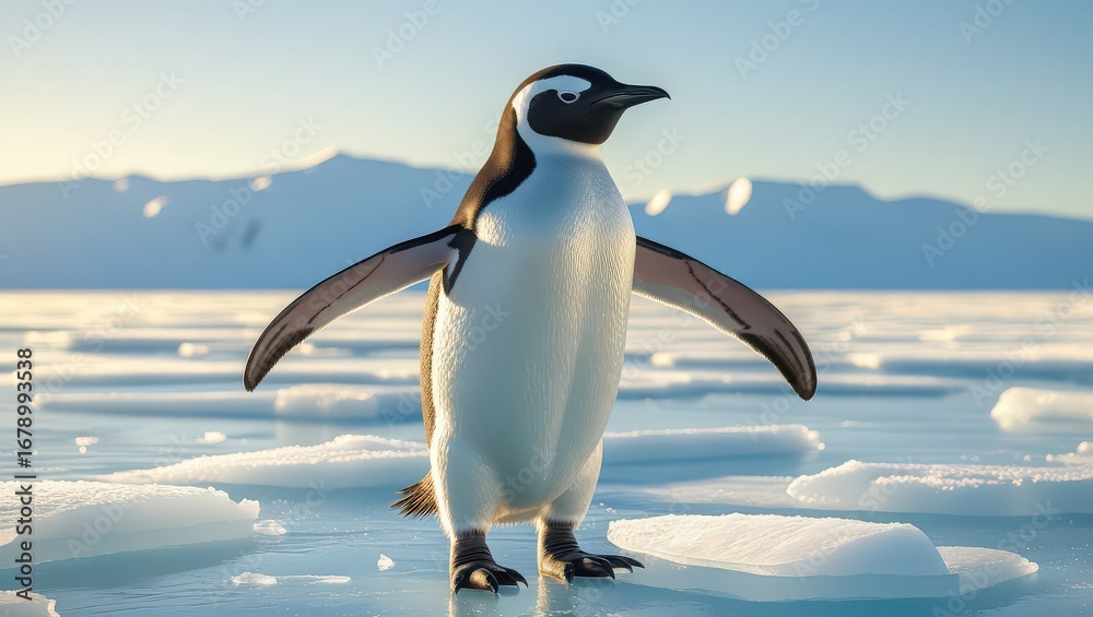 Obraz premium Penguin standing on ice in antarctica