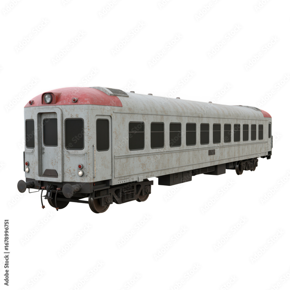Fototapeta premium Classic white passenger train carriage isolated on transparent background