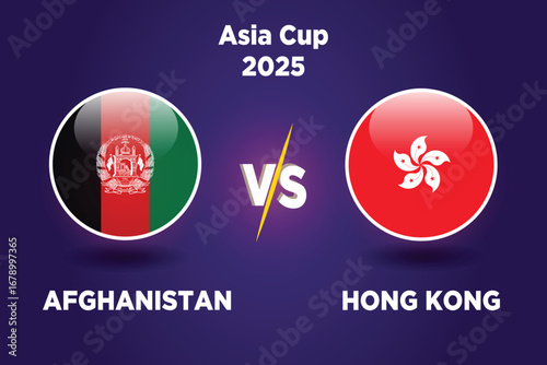 Afghanistan vs Hong Kong , cricket match concept. with rival flags of both teams in circular shape isolated on blue background.with editable EPS file. AFG vs HK.
