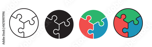 Set of three puzzle pie chart icons. Puzzle icons, business strategy plan management concept