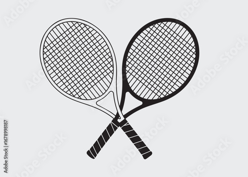 Black Tennis racquet and ball  Vector silhouette vector illustration
