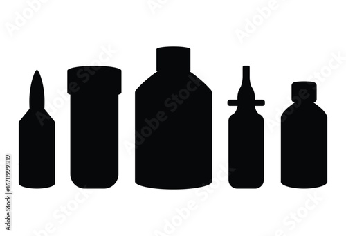 Set of medical pharmaceutical bottles silhouette