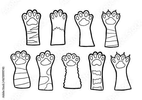 Set of Hand Drawn Cartoon Cute Cat Legs Outline. Vector Illustration about Animal.