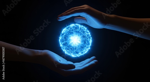 Hands holding glowing orb symbol of protection
