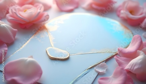 Delicate heart necklace surrounded by soft pink rose petals