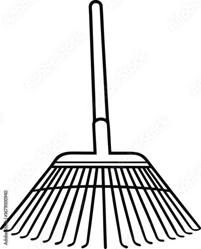 Black rake on white background garden tool