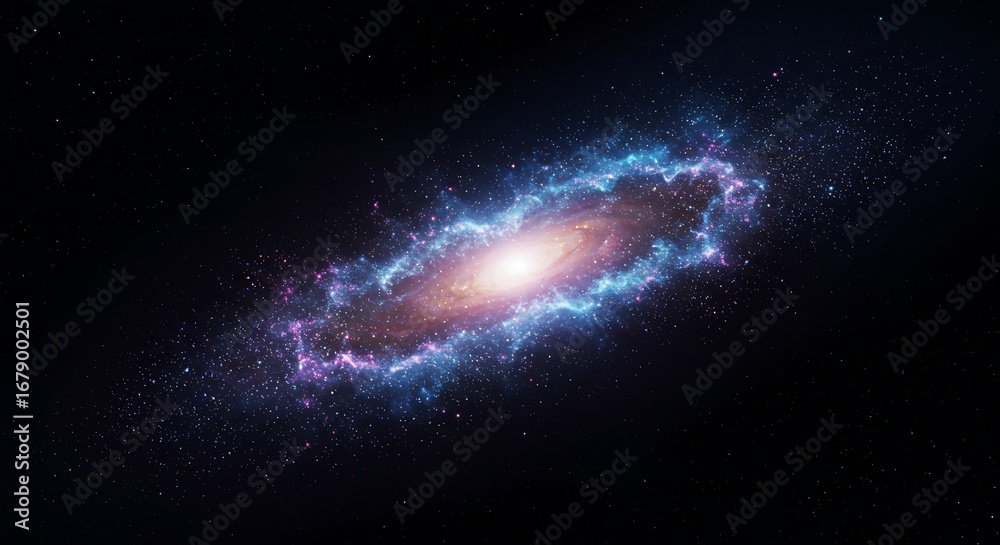 Fototapeta premium Vast Spiral Galaxy Illuminates the Cosmic Void with Swirling Stardust and Nebulous Hues