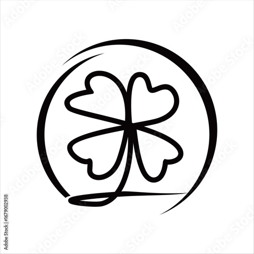 Four leaf clover logo vector with balanced symmetrical shape and clean modern style, symbolizing luck, fortune, hope, and positive energy, isolated on white background.