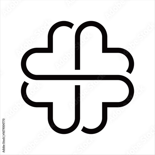 Four leaf clover logo vector with balanced symmetrical shape and clean modern style, symbolizing luck, fortune, hope, and positive energy, isolated on white background.