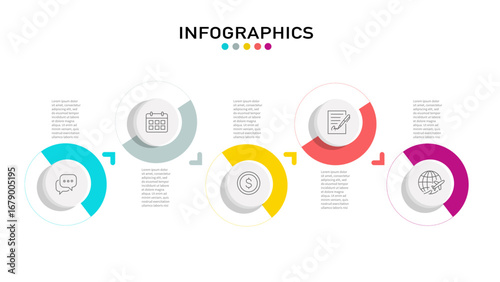 Circular infographics vector template with 4 steps. Modern and colorful design for business presentations, workflow, or marketing.