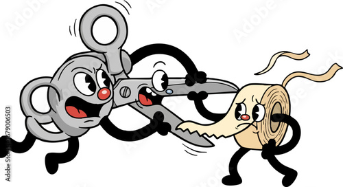 Mischievous Scissors Trying to Snip a Roll of Tape