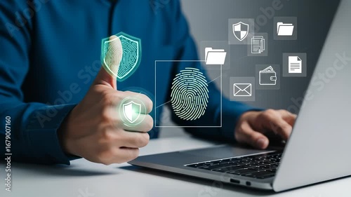 Secure Login: Fingerprint Scan on Laptop for Enhanced Data Protection - Cybersecurity & Digital Security