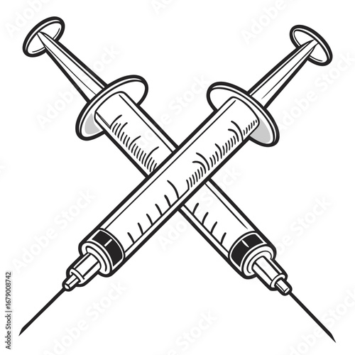 Two crossed syringes with needles isolated on white background vector illustration