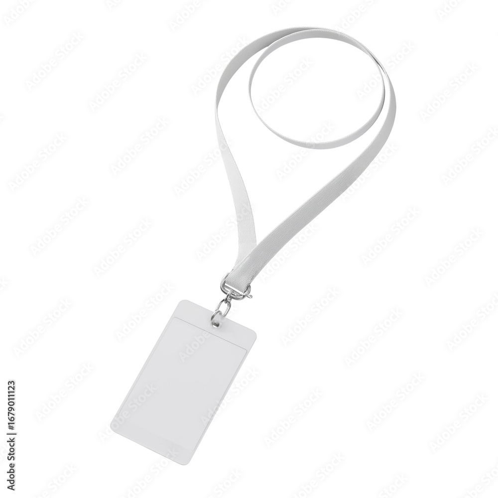 Fototapeta premium white id card with ribbon on transparent background, cutout
