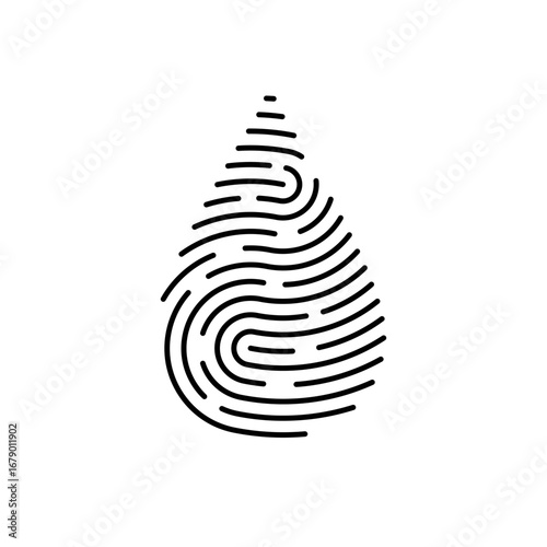 Vector drop shaped fingerprint. Line id app illustration, original biometric design isolated on white background