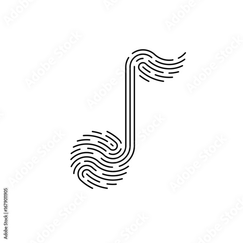 Vector fingerprint in the form of a musical note. Line id app illustration, original biometric design isolated on white background
