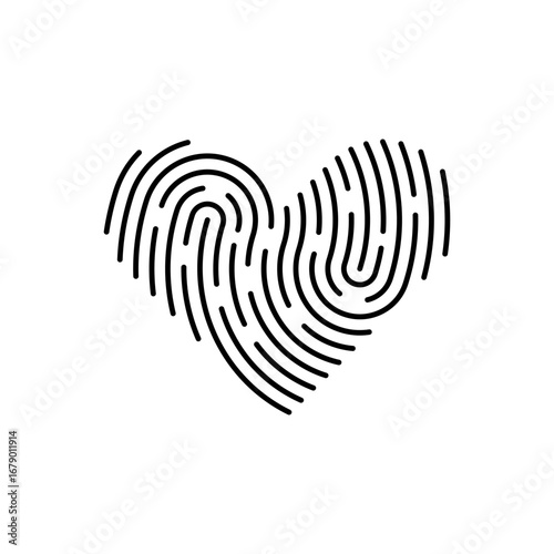 Vector heart shaped fingerprint. Isolated line id app illustration