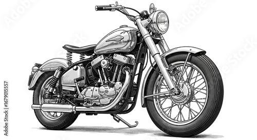 Captivating monochrome hand-drawn artwork of a classic vintage motorcycle