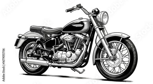 Classic motorcycle illustration showcasing vintage motorbike design detail