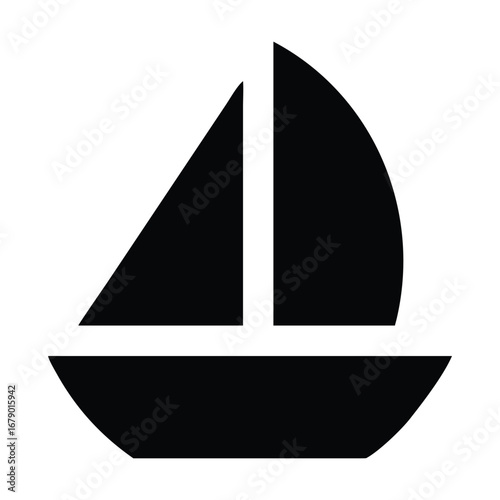 minimal Sailboat icon vector art illustration black color, black color silhouette, white