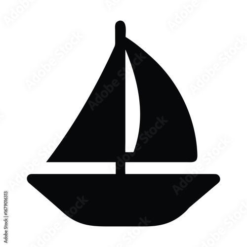 minimal Sailboat icon vector art illustration black color, black color silhouette, white