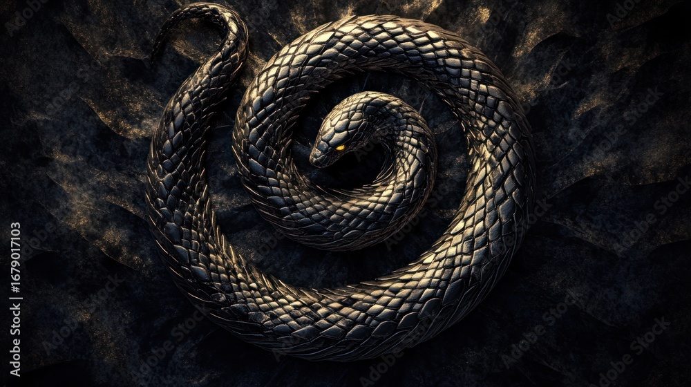 Fototapeta premium Dark Serpent's Coil: A Digital Masterpiece