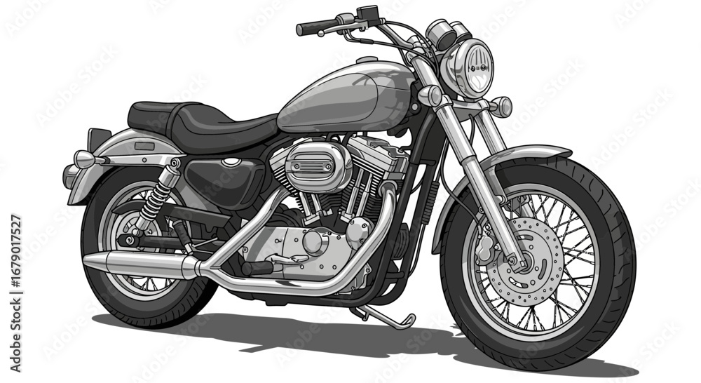 Fototapeta premium Detailed grayscale illustration of a classic vintage motorcycle design