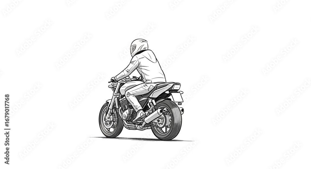 Obraz premium Detailed line art illustration of a motorcyclist on a white backdrop design