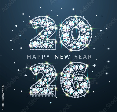 Numbers 2026 New Year and Christmas. Of sparkling, luxurious, precious stones - diamonds