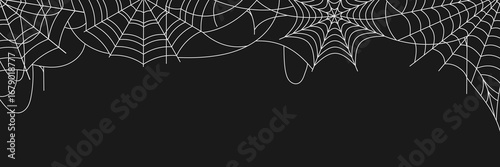 White Spider Web isolated on black background. Spooky cobweb hanging , vector Illustration