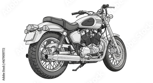 Detailed sketch illustration of a vintage motorcycle, ready for the road