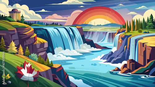 The Niagara Falls on the Canada–USA border thunder dramatically into deep gorges, a breathtaking natural wonder framed by mist, rainbows, and scenic landscapes admired worldwide.