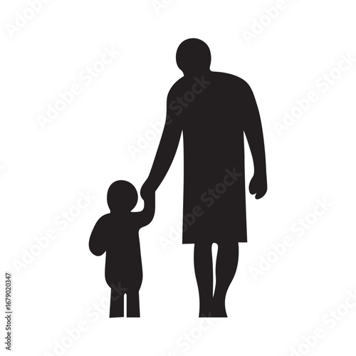Silhouette of Adult Holding Hands with Child on White Background