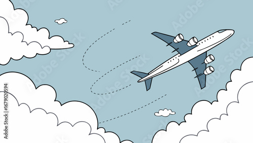 Airplane flying in the sky illustration with clouds travel and transportation concept drawing art vector