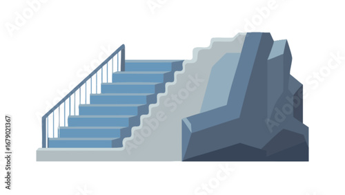 Illustration of concrete stairs with metal railing and dolos block for coastal protection design