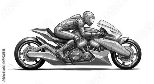 Futuristic rider in a sleek, contemporary motorcycle design illustration