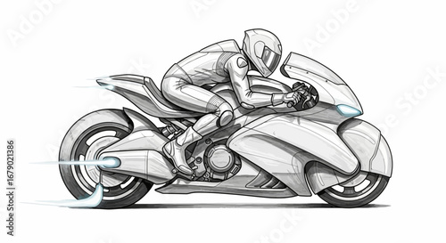 Futuristic rider racing motorcycle artwork with dynamic speed illustration
