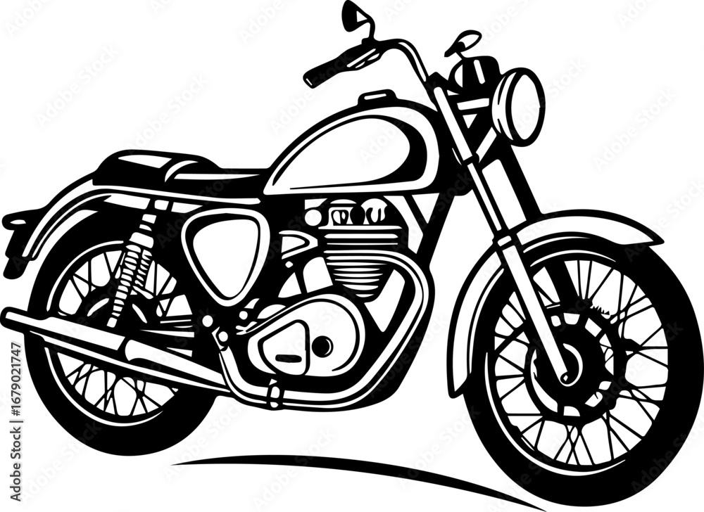 Fototapeta premium Classic Vintage Motorcycle - Black and White Vector Illustration