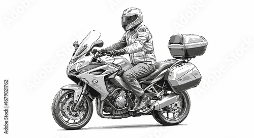 Illustration of a motorcycle journey equipped for a long distance trip adventure