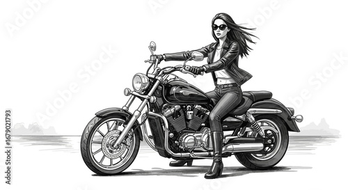Illustration of a woman on a motorcycle showcasing freedom and power