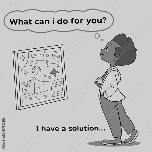 Young innovator confidently presenting a brilliant solution, ready to tackle any challenge with creative thinking and strategic planning.