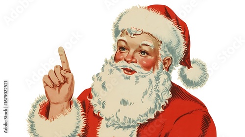Vintage Illustration of Santa Claus Pointing Upward Festive Christmas Holiday Spirit Illustration for Christmas Decor and Holiday Season