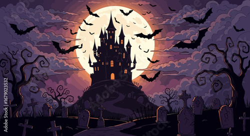 Halloween Vector Background Seamless Pattern with Pumpkins, Ghosts, and Bats