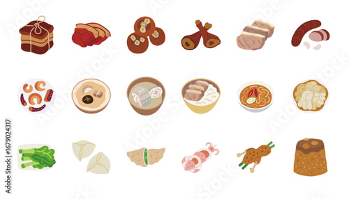 A set of flat style icons of Taiwanese Food